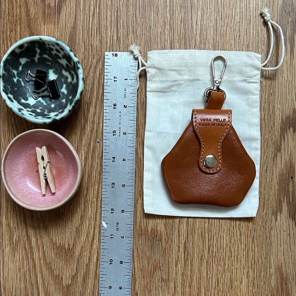 Bag Charm Tan Italian Leather Key Coin Pouch Earbuds Pouch